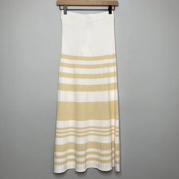 Significant Other Sage Striped Rib Knit Midi Skirt Womens 6 White Cream Beachy - Picture 5 of 11